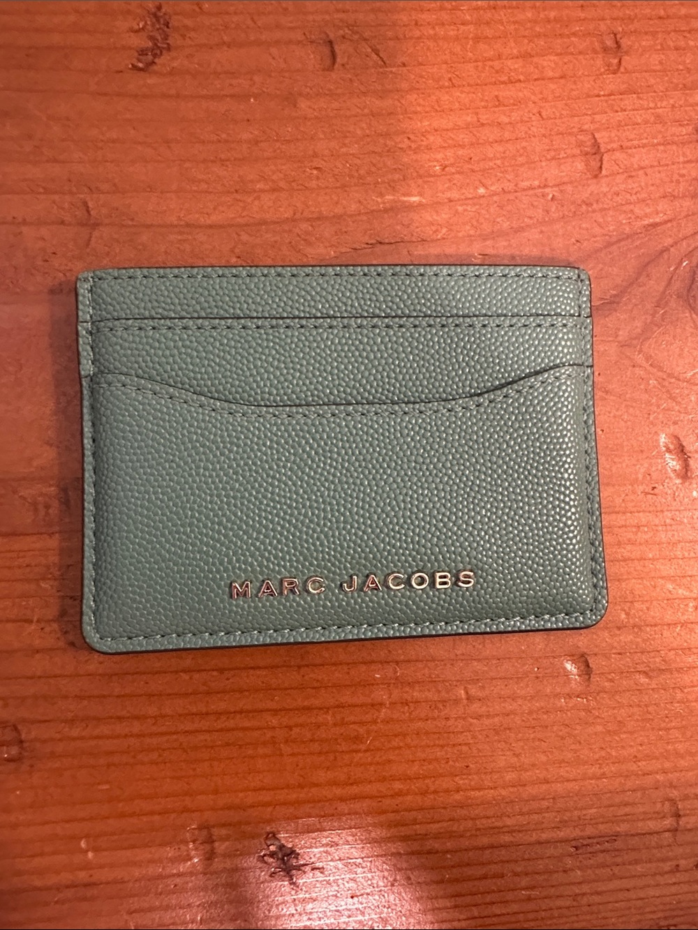 Marc Jacobs Leather Card Holder in Sage Green with Gold Logo